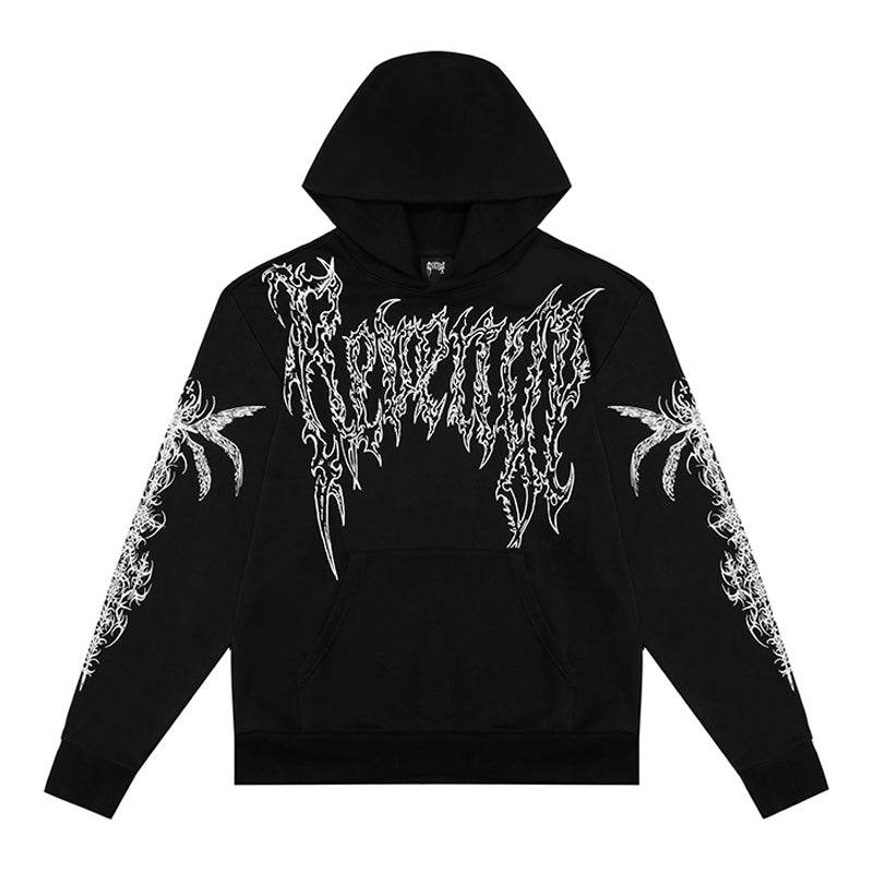 Пуловер с капюшоном revenge american retro loose fit foam printed sweatshirt unisex black - Boxette Shop